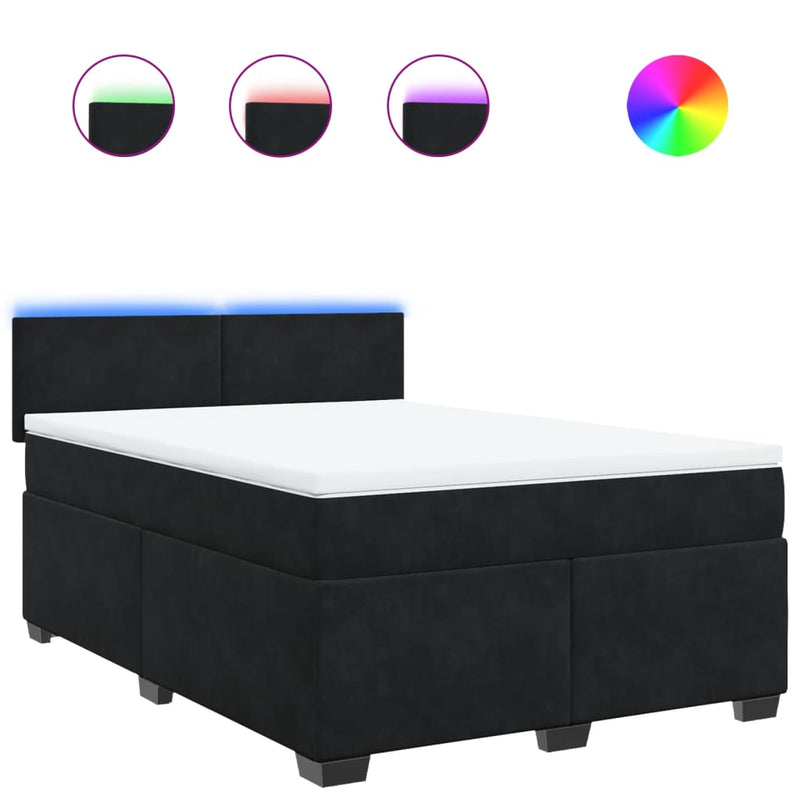 Pat box spring cu saltea, negru, 160x200 cm, catifea