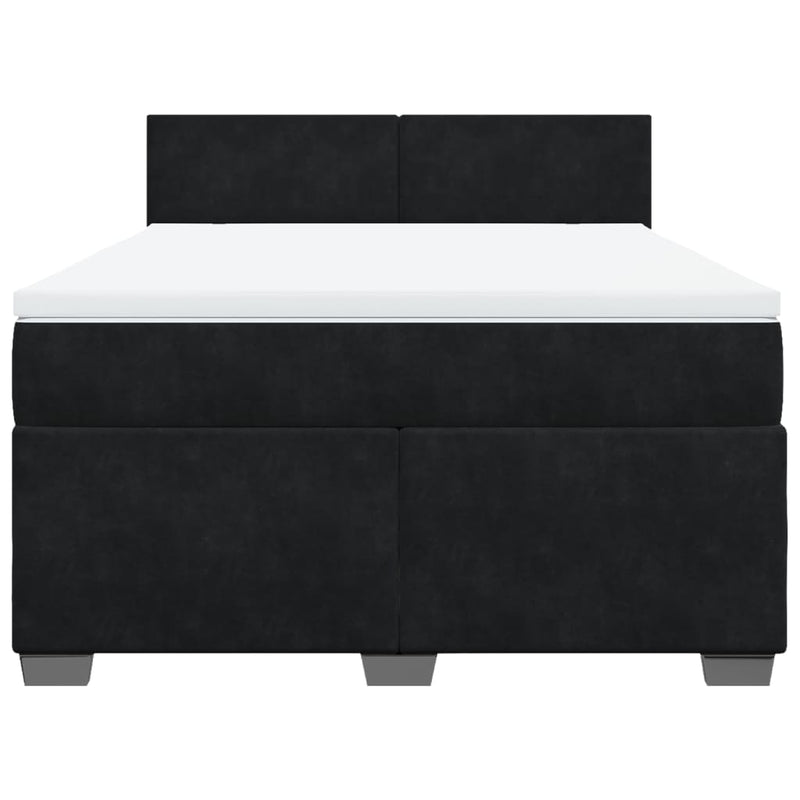 Pat box spring cu saltea, negru, 160x200 cm, catifea