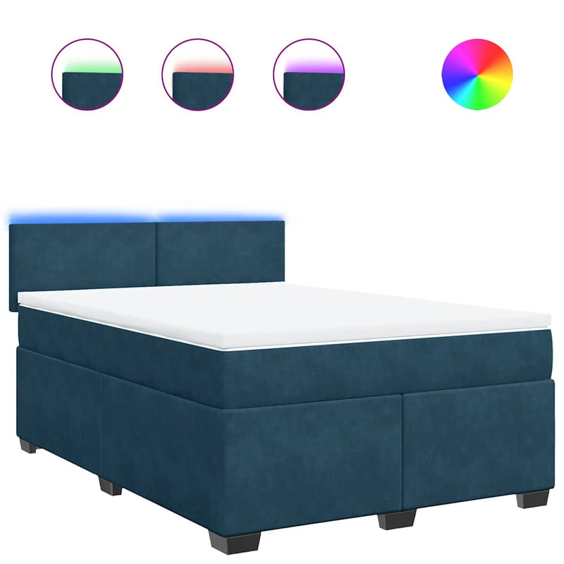 Pat box spring cu saltea, albastru, 160x200 cm, catifea