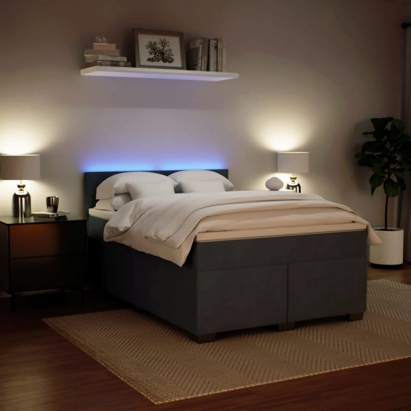 Pat box spring cu saltea, gri închis, 160x200 cm, catifea