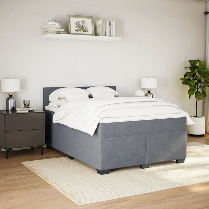 Pat box spring cu saltea, gri închis, 160x200 cm, catifea