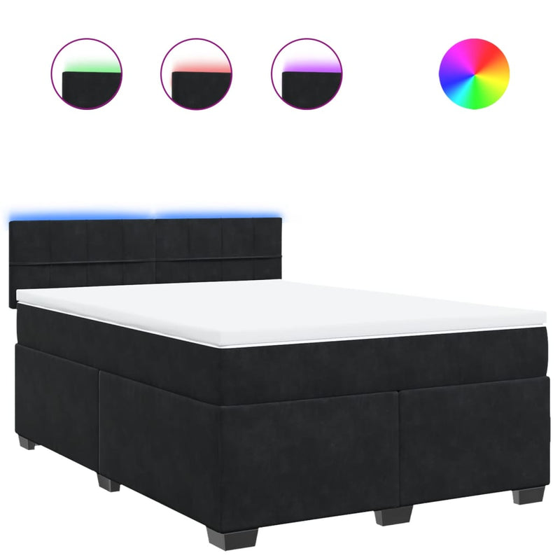 Pat box spring cu saltea, negru, 160x200 cm, catifea