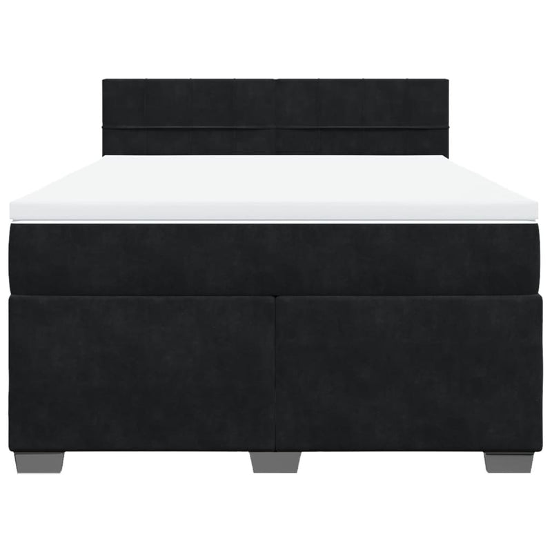 Pat box spring cu saltea, negru, 160x200 cm, catifea