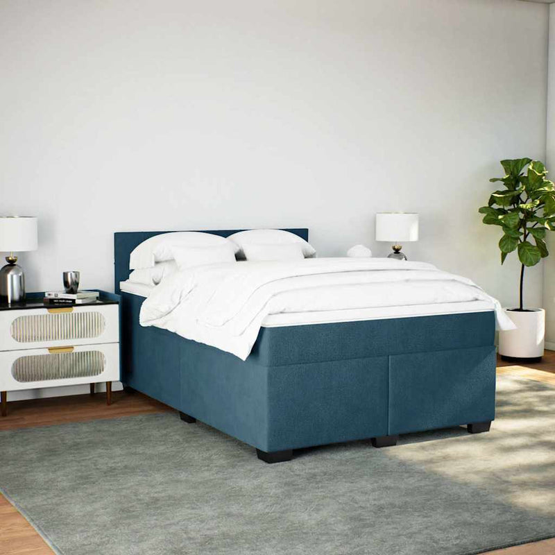 Pat box spring cu saltea, albastru, 160x200 cm, catifea