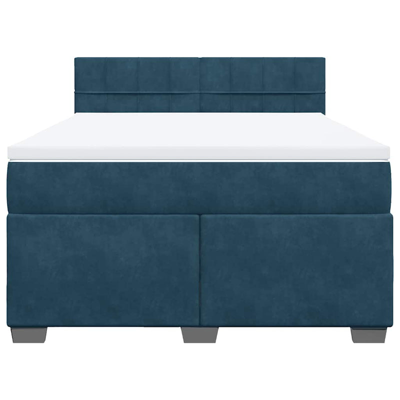 Pat box spring cu saltea, albastru, 160x200 cm, catifea