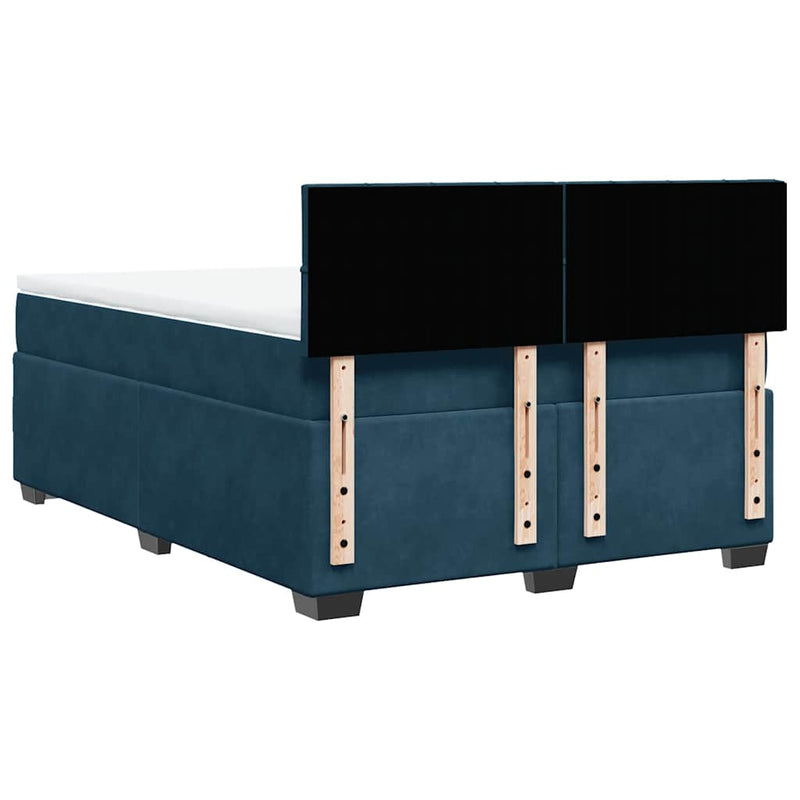 Pat box spring cu saltea, albastru, 160x200 cm, catifea