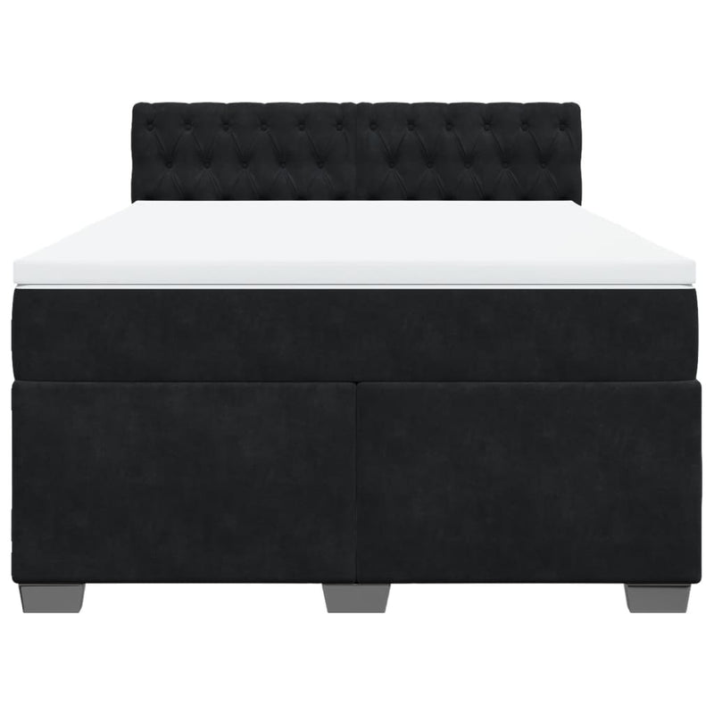 Pat box spring cu saltea, negru, 160x200 cm, catifea