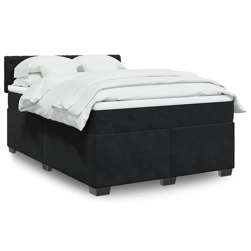 Pat box spring cu saltea, negru, 160x200 cm, catifea
