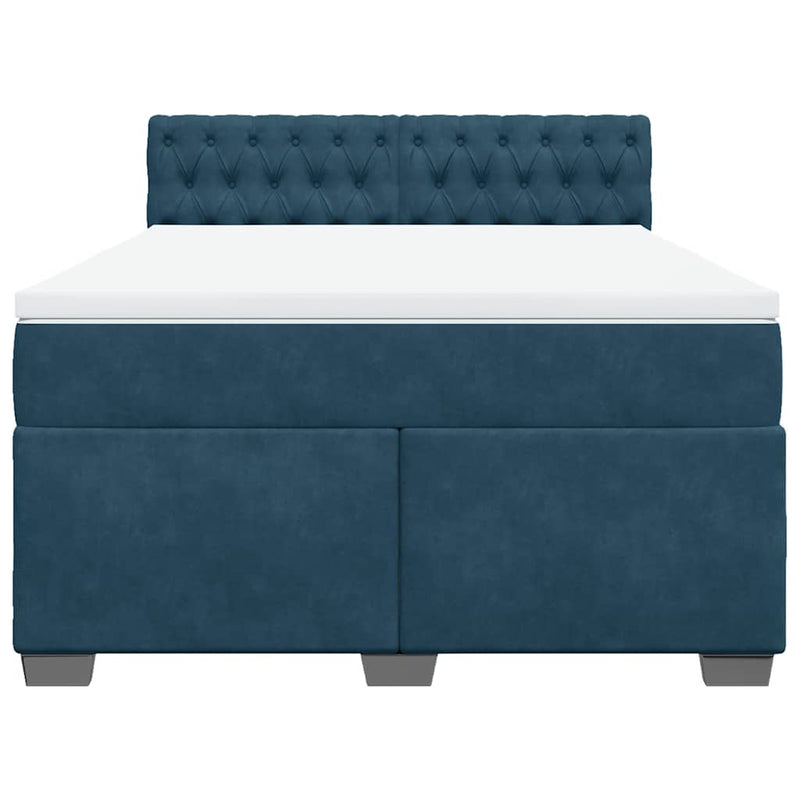 Pat box spring cu saltea, albastru, 160x200 cm, catifea
