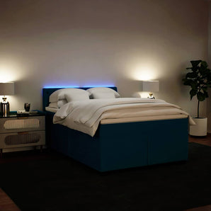 Pat box spring cu saltea, albastru, 160x200 cm, catifea