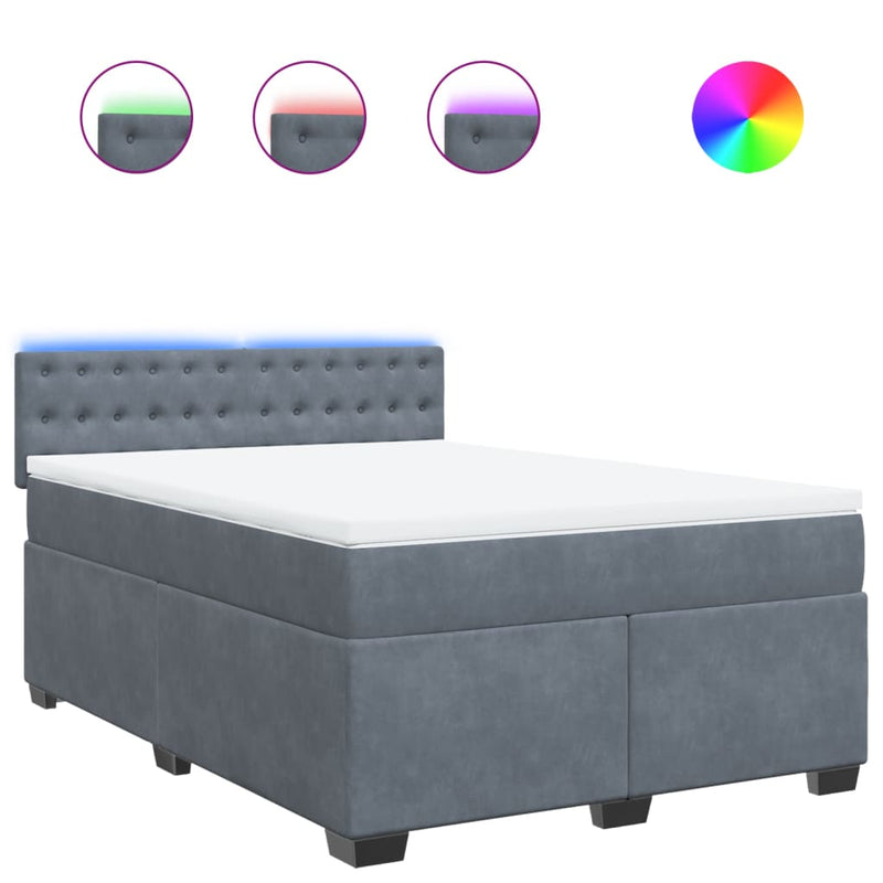 Pat box spring cu saltea, gri închis, 160x200 cm, catifea