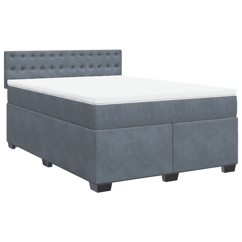 Pat box spring cu saltea, gri închis, 160x200 cm, catifea