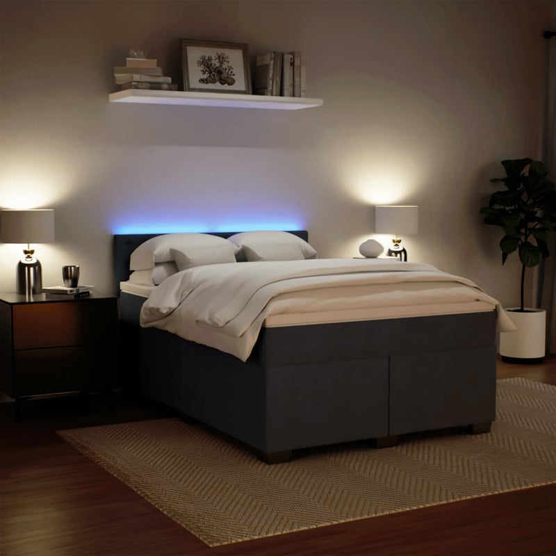Pat box spring cu saltea, gri închis, 160x200 cm, catifea