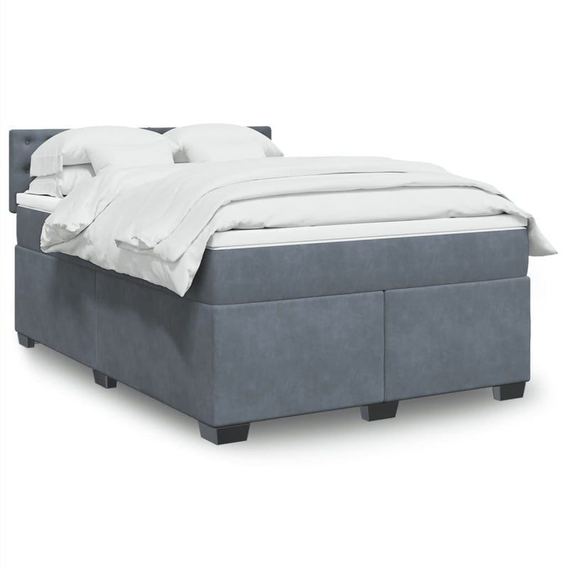 Pat box spring cu saltea, gri închis, 160x200 cm, catifea