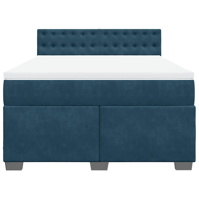 Pat box spring cu saltea, albastru, 160x200 cm, catifea
