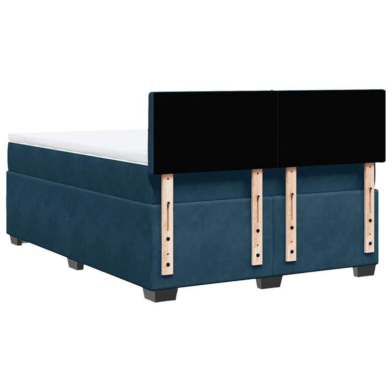 Pat box spring cu saltea, albastru, 160x200 cm, catifea