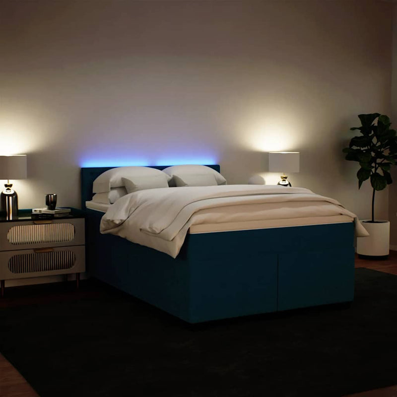 Pat box spring cu saltea, albastru, 160x200 cm, catifea