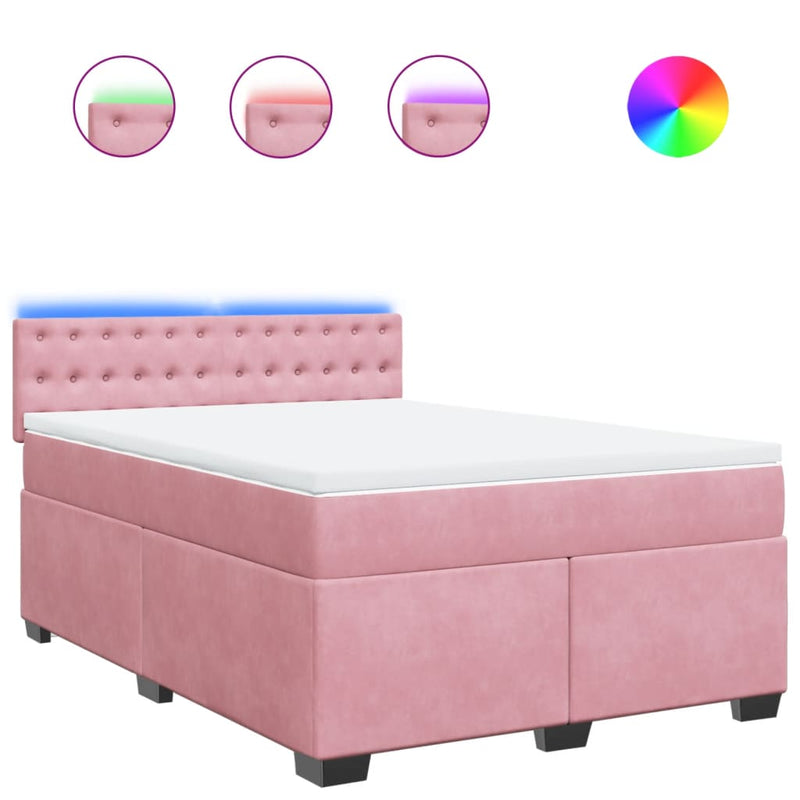 Pat box spring cu saltea, roz, 160x200 cm, catifea