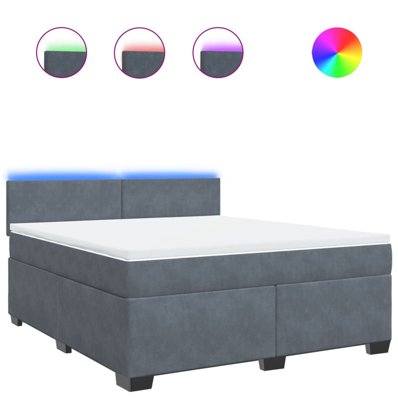 Pat box spring cu saltea, gri închis, 180x200 cm, catifea