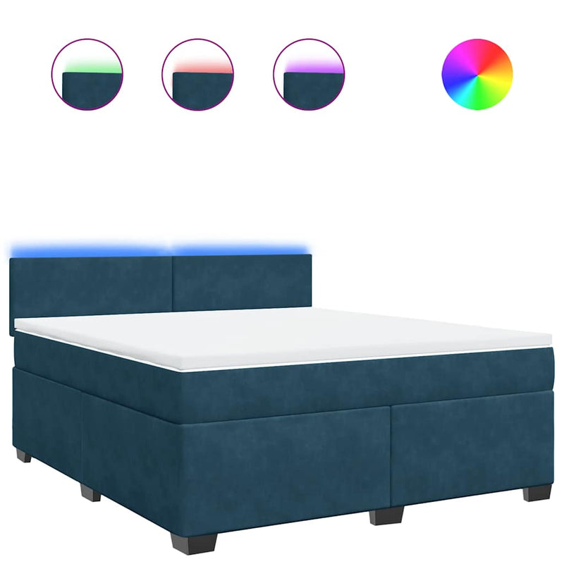 Pat box spring cu saltea, albastru, 180x200 cm, catifea
