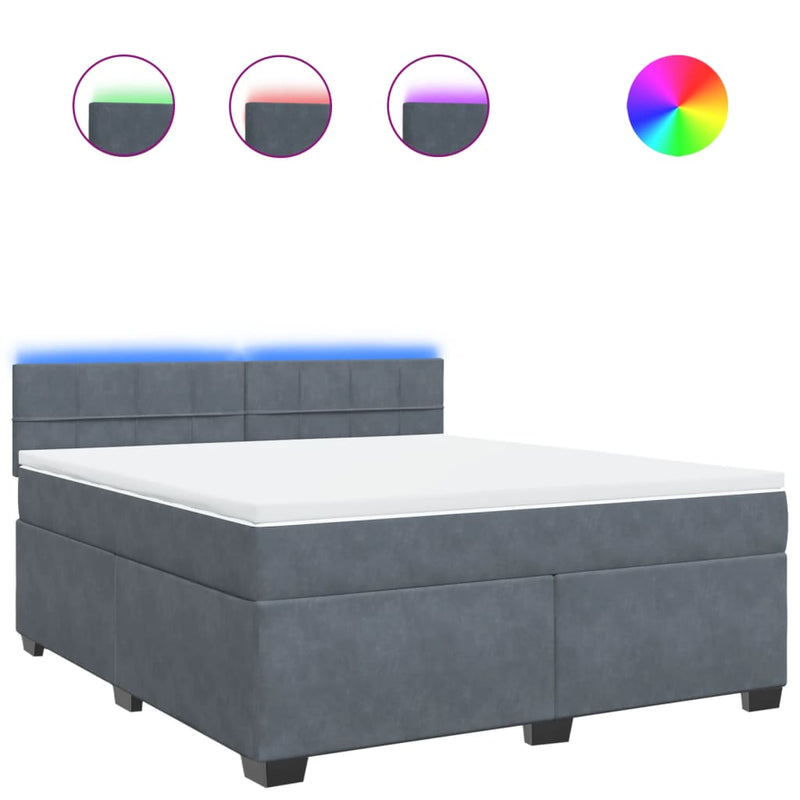 Pat box spring cu saltea, gri închis, 180x200 cm, catifea