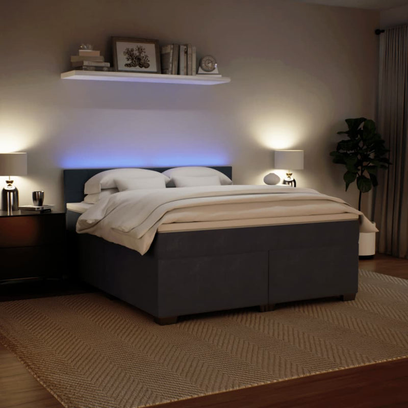 Pat box spring cu saltea, gri închis, 180x200 cm, catifea
