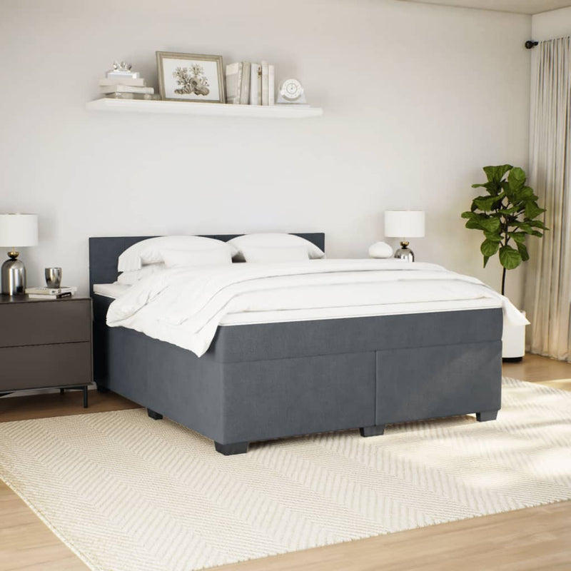 Pat box spring cu saltea, gri închis, 180x200 cm, catifea