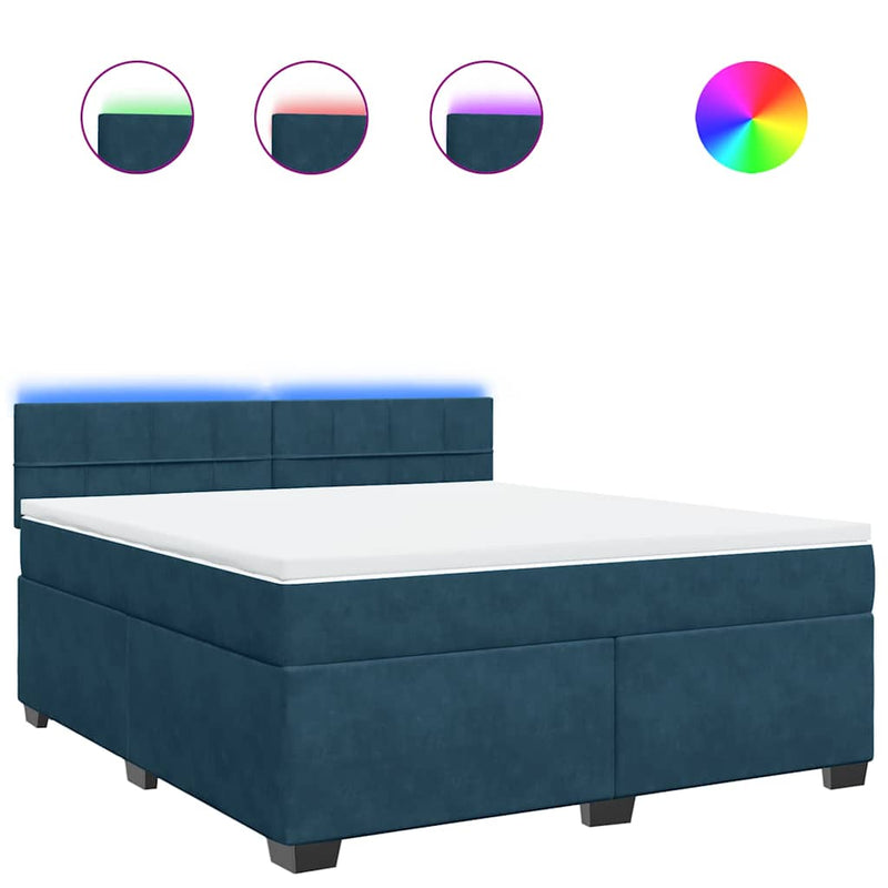 Pat box spring cu saltea, albastru, 180x200 cm, catifea