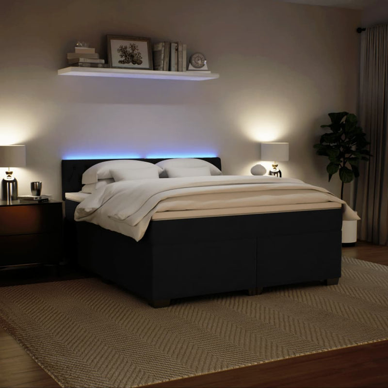 Pat box spring cu saltea, negru, 180x200 cm, catifea