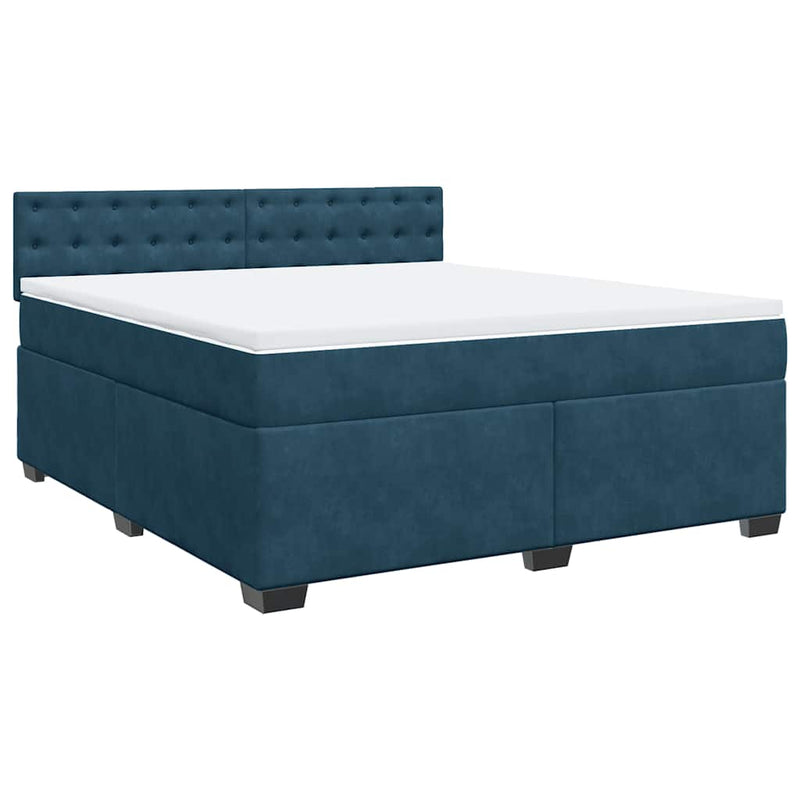 Pat box spring cu saltea, albastru, 180x200 cm, catifea