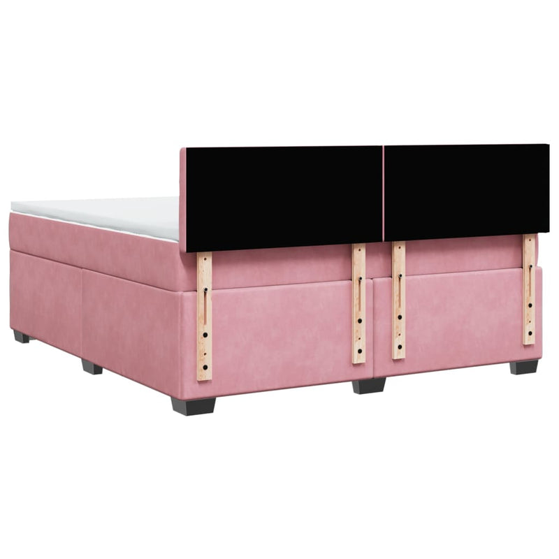 Pat box spring cu saltea, roz, 180x200 cm, catifea