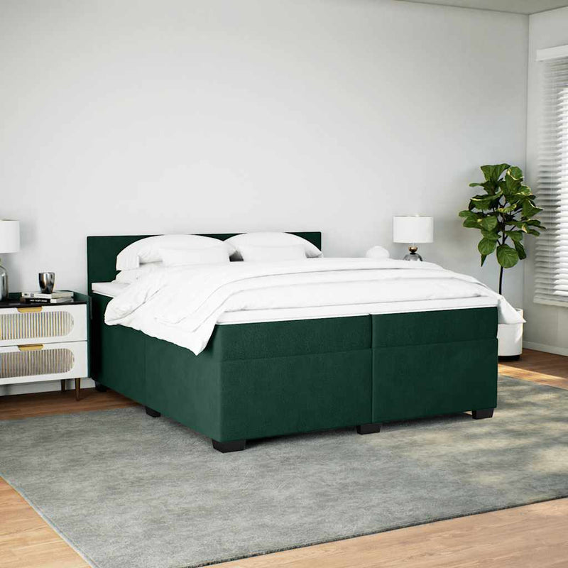 Pat box spring cu saltea, verde închis, 200x200 cm, catifea