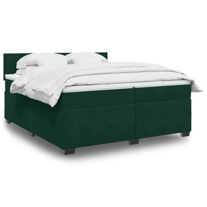 Pat box spring cu saltea, verde închis, 200x200 cm, catifea