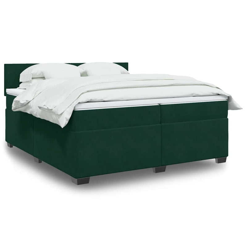 Pat box spring cu saltea, verde închis, 200x200 cm, catifea