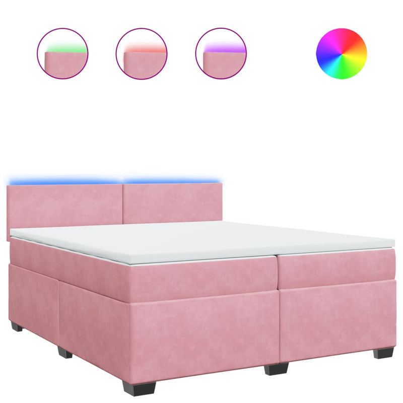 Pat box spring cu saltea, roz, 200x200 cm, catifea