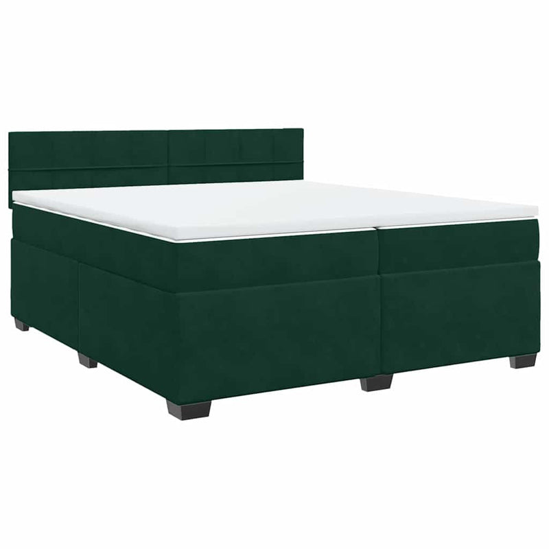 Pat box spring cu saltea, verde închis, 200x200 cm, catifea