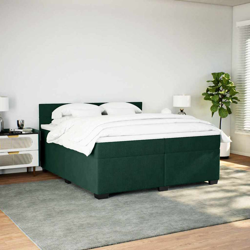 Pat box spring cu saltea, verde închis, 200x200 cm, catifea