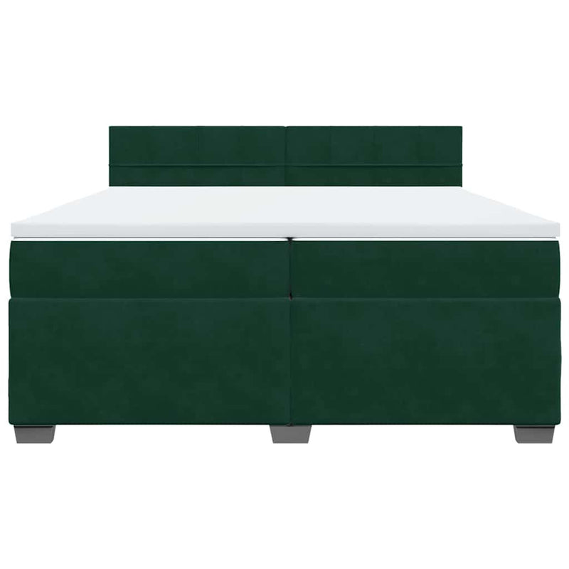 Pat box spring cu saltea, verde închis, 200x200 cm, catifea