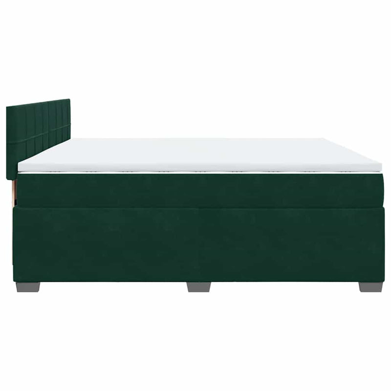 Pat box spring cu saltea, verde închis, 200x200 cm, catifea