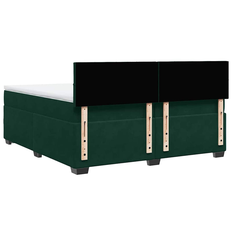 Pat box spring cu saltea, verde închis, 200x200 cm, catifea