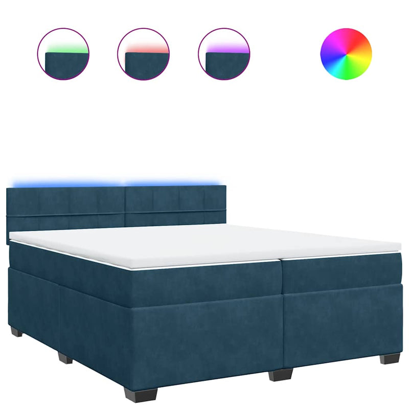 Pat box spring cu saltea, albastru, 200x200 cm, catifea