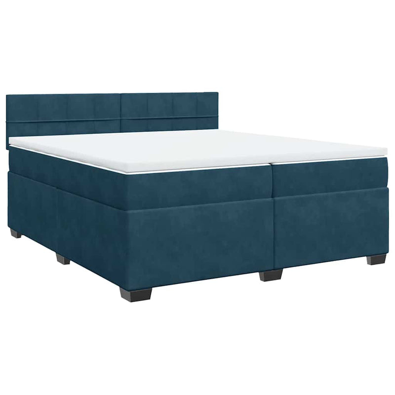 Pat box spring cu saltea, albastru, 200x200 cm, catifea