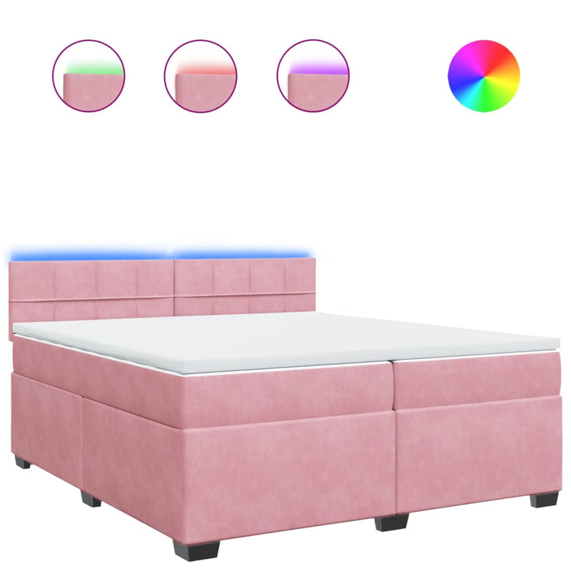 Pat box spring cu saltea, roz, 200x200 cm, catifea