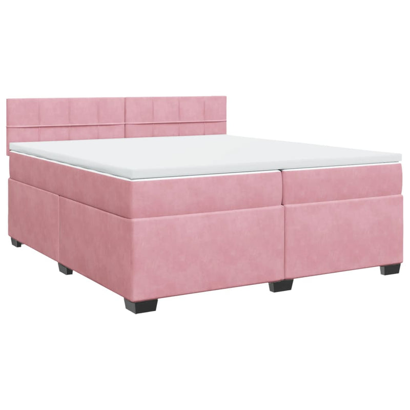 Pat box spring cu saltea, roz, 200x200 cm, catifea