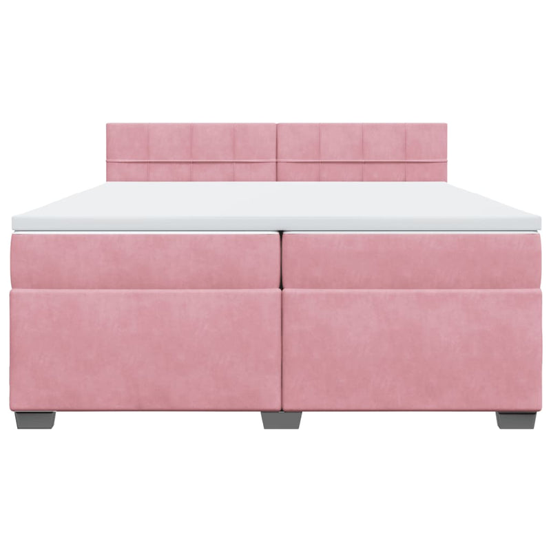 Pat box spring cu saltea, roz, 200x200 cm, catifea