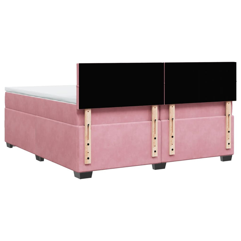 Pat box spring cu saltea, roz, 200x200 cm, catifea