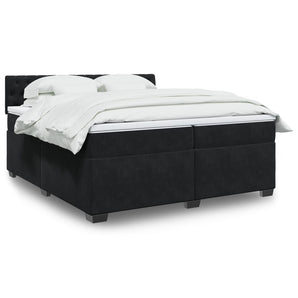 Pat box spring cu saltea, negru, 200x200 cm, catifea
