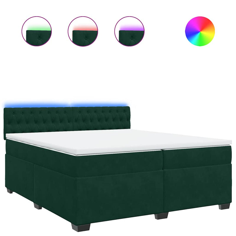 Pat box spring cu saltea, verde închis, 200x200 cm, catifea