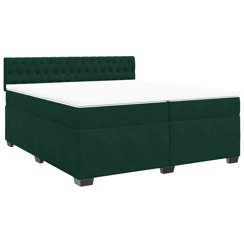 Pat box spring cu saltea, verde închis, 200x200 cm, catifea