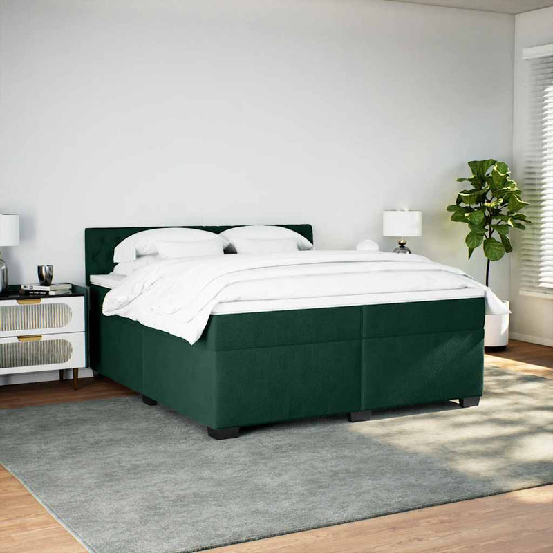 Pat box spring cu saltea, verde închis, 200x200 cm, catifea